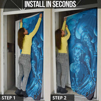 Blue Gradient Polynesia Jellyfish Door Cover Plumeria Polynesian Tattoo Glowing Vibes