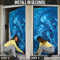 Blue Gradient Polynesia Jellyfish Door Cover Plumeria Polynesian Tattoo Glowing Vibes