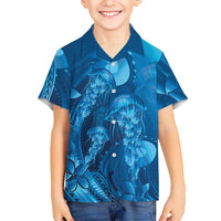 Blue Gradient Polynesia Jellyfish Family Matching Tank Maxi Dress and Hawaiian Shirt Plumeria Polynesian Tattoo Glowing Vibes LT14 Son's Shirt Blue - Polynesian Pride