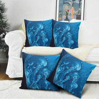 Blue Gradient Polynesia Jellyfish Pillow Cover Plumeria Polynesian Tattoo Glowing Vibes