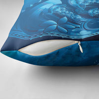 Blue Gradient Polynesia Jellyfish Pillow Cover Plumeria Polynesian Tattoo Glowing Vibes