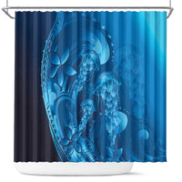 Blue Gradient Polynesia Jellyfish Shower Curtain Plumeria Polynesian Tattoo Glowing Vibes