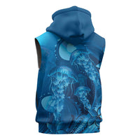 Blue Gradient Polynesia Jellyfish Sleeveless Hoodie Plumeria Polynesian Tattoo Glowing Vibes