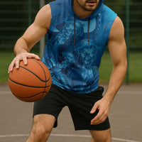 Blue Gradient Polynesia Jellyfish Sleeveless Hoodie Plumeria Polynesian Tattoo Glowing Vibes