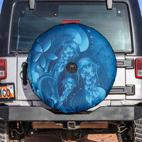 Blue Gradient Polynesia Jellyfish Spare Tire Cover Plumeria Polynesian Tattoo Glowing Vibes