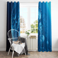 Blue Gradient Polynesia Jellyfish Window Curtain Plumeria Polynesian Tattoo Glowing Vibes