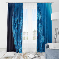Blue Gradient Polynesia Jellyfish Window Curtain Plumeria Polynesian Tattoo Glowing Vibes