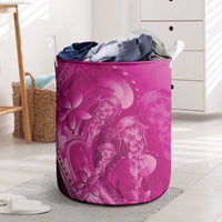 Pink Gradient Polynesia Jellyfish Laundry Basket Plumeria Polynesian Tattoo Glowing Vibes LT14 Pink - Polynesian Pride