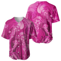 Pink Gradient Polynesia Jellyfish Baseball Jersey Plumeria Polynesian Tattoo Glowing Vibes