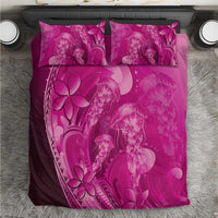 Pink Gradient Polynesia Jellyfish Bedding Set Plumeria Polynesian Tattoo Glowing Vibes