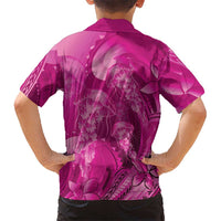 Pink Gradient Polynesia Jellyfish Family Matching Off Shoulder Short Dress and Hawaiian Shirt Plumeria Polynesian Tattoo Glowing Vibes