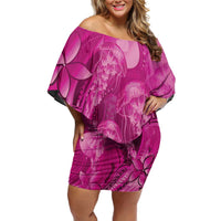Pink Gradient Polynesia Jellyfish Family Matching Off Shoulder Short Dress and Hawaiian Shirt Plumeria Polynesian Tattoo Glowing Vibes
