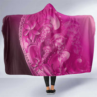 Pink Gradient Polynesia Jellyfish Hooded Blanket Plumeria Polynesian Tattoo Glowing Vibes