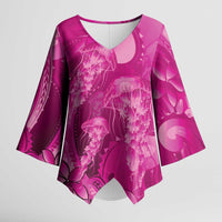 Pink Gradient Polynesia Jellyfish Kimono Sleeve Blouse Plumeria Polynesian Tattoo Glowing Vibes LT14 Female Pink - Polynesian Pride