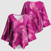 Pink Gradient Polynesia Jellyfish Kimono Sleeve Blouse Plumeria Polynesian Tattoo Glowing Vibes LT14 - Polynesian Pride