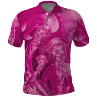 Pink Gradient Polynesia Jellyfish Polo Shirt Plumeria Polynesian Tattoo Glowing Vibes