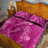 Pink Gradient Polynesia Jellyfish Quilt Bed Set Plumeria Polynesian Tattoo Glowing Vibes