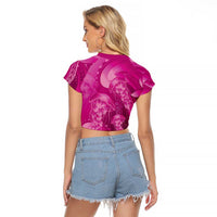 Pink Gradient Polynesia Jellyfish Raglan Cropped T Shirt Plumeria Polynesian Tattoo Glowing Vibes