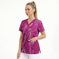 Pink Gradient Polynesia Jellyfish Scrub Top Plumeria Polynesian Tattoo Glowing Vibes