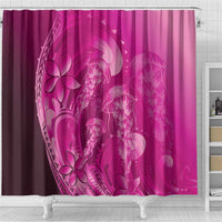 Pink Gradient Polynesia Jellyfish Shower Curtain Plumeria Polynesian Tattoo Glowing Vibes