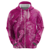 Pink Gradient Polynesia Jellyfish Zip Hoodie Plumeria Polynesian Tattoo Glowing Vibes