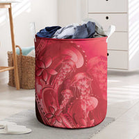 Red Gradient Polynesia Jellyfish Laundry Basket Plumeria Polynesian Tattoo Glowing Vibes