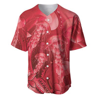 Red Gradient Polynesia Jellyfish Baseball Jersey Plumeria Polynesian Tattoo Glowing Vibes