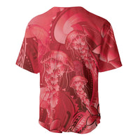 Red Gradient Polynesia Jellyfish Baseball Jersey Plumeria Polynesian Tattoo Glowing Vibes