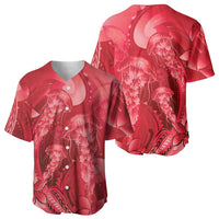 Red Gradient Polynesia Jellyfish Baseball Jersey Plumeria Polynesian Tattoo Glowing Vibes