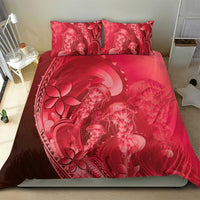 Red Gradient Polynesia Jellyfish Bedding Set Plumeria Polynesian Tattoo Glowing Vibes