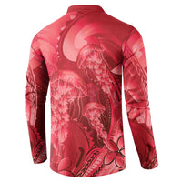 Red Gradient Polynesia Jellyfish Button Sweatshirt Plumeria Polynesian Tattoo Glowing Vibes LT14 - Polynesian Pride
