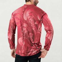Red Gradient Polynesia Jellyfish Button Sweatshirt Plumeria Polynesian Tattoo Glowing Vibes LT14 - Polynesian Pride