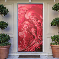 Red Gradient Polynesia Jellyfish Door Cover Plumeria Polynesian Tattoo Glowing Vibes