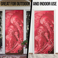 Red Gradient Polynesia Jellyfish Door Cover Plumeria Polynesian Tattoo Glowing Vibes