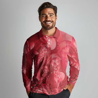 Red Gradient Polynesia Jellyfish Long Sleeve Polo Shirt Plumeria Polynesian Tattoo Glowing Vibes
