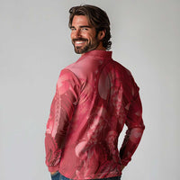 Red Gradient Polynesia Jellyfish Long Sleeve Polo Shirt Plumeria Polynesian Tattoo Glowing Vibes