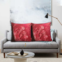Red Gradient Polynesia Jellyfish Pillow Cover Plumeria Polynesian Tattoo Glowing Vibes