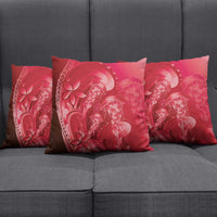 Red Gradient Polynesia Jellyfish Pillow Cover Plumeria Polynesian Tattoo Glowing Vibes