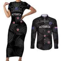 Custom New Zealand Silver Fern Football Couples Matching Short Sleeve Bodycon Dress and Long Sleeve Button Shirt Summer 2024 Olympic Go Aotearoa