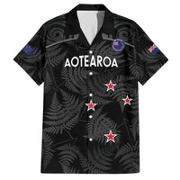 Custom New Zealand Silver Fern Football Family Matching Off The Shoulder Long Sleeve Dress and Hawaiian Shirt Summer 2024 Olympic Go Aotearoa LT14 Dad's Shirt - Short Sleeve Black - Polynesian Pride