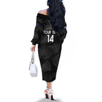 Custom New Zealand Silver Fern Football Family Matching Off The Shoulder Long Sleeve Dress and Hawaiian Shirt Summer 2024 Olympic Go Aotearoa LT14 - Polynesian Pride