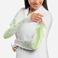 Polynesian Tiare Flower Sage Green Pastel Arm Sleeves