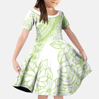 Polynesian Tiare Flower Sage Green Pastel Family Matching Puletasi and Hawaiian Shirt