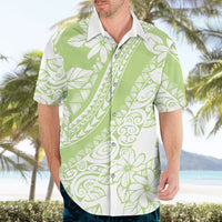 Polynesian Tiare Flower Sage Green Pastel Hawaiian Shirt