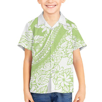 Polynesian Tiare Flower Sage Green Pastel Hawaiian Shirt