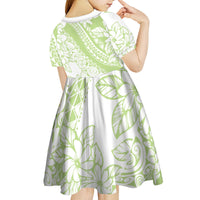 Polynesian Tiare Flower Sage Green Pastel Kid Short Sleeve Dress