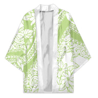 Polynesian Tiare Flower Sage Green Pastel Kimono