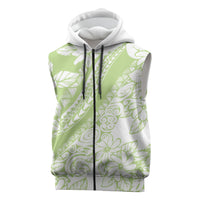 Polynesian Tiare Flower Sage Green Pastel Sleeveless Zip Hoodie