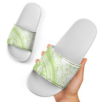 Polynesian Tiare Flower Sage Green Pastel Slide Sandals
