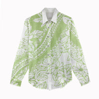 Polynesian Tiare Flower Sage Green Pastel Women Casual Shirt